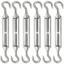 Memkey - 6 Pièces Tendeur Cable M6 Tendeur Cable Inox 304 Réglable Crochet de Ridoir et Crochet pour Tendeur de Fil Cable Acier Corde Crochet Tendeur