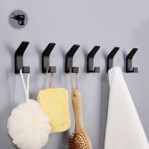 Jn.songs - 6 Piezas Ganchos Adhesivos de Aluminio, Gancho para Toallas de Puerta, Colgadores Resistentes para Cocina y Baño Negro