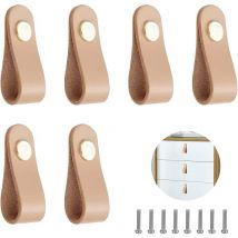 6 poignées de meubles en cuir avec vis de fixation - poignées de garde - robe pour armoires, cuisines et portes