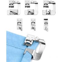 6 prensatelas para máquina de coser, 3 prensatelas estrechos para dobladillo enrollado (3/4/6 mm), 3 prensatelas anchos para dobladillo enrollado