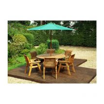 6 Seater Wooden Round Dining Table & Chairs Set Green Cushion - Charles Taylor
