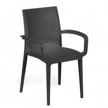 Pro Garden - 6 Sedie Impilabili Con Braccioli In Resina Effetto Rattan Antracite Duke