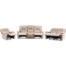 6-Sitzer Sofa Set Beige Stoffbezug Manuell Verstellbar mit Liegefunktion Fußteil Armlehnen Modern Wohnzimmer 2 Sofas und 1 Sessel