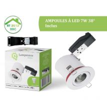 Lampesecoenergie - 6 Spots bbc Orientable diametre 100mm avec douille et ampoule GU10 7W Blanc Chaud
