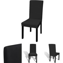 6 Stk. Schwarz Stuhlhussen Gerade Dehnbar - Hussen - Schwarz
