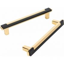6 Stück Modern Möbelgriffe 96mm Lochabstand Schubladengriffe Schwarzgold Türgriffe für Küchenschränke Kleiderschrank mit Schrauben