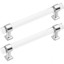 Petites Ecrevisses - 6 Stück Möbelgriff für Schränke Acryl Transparent 192mm Möbelknöpfe für Kleiderschrank Schubladengriff mit Schrauben Silber