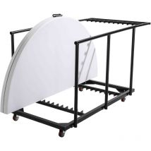 6 tavoli pieghevoli rotondi da 180 cm e carrello di trasporto - bianco