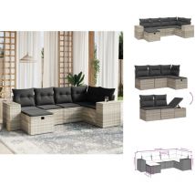 Vidaxl - 6-tlg. Garten-Sofagarnitur mit Kissen Hellgrau Poly Rattan - Garten Sofagarnitur - Garten Sofagarnituren - Outdoor Sofagarnitur