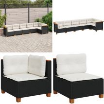 6-tlg. Garten-Sofagarnitur mit Kissen Schwarz Poly Rattan - Gartensortiment - Outdoor Möbel - Gartenlounge - Lounge Set - Rattan Sofa - Home & Living