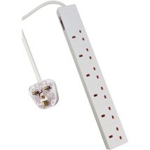 Extrastar - 6 Way Extension Leads with Cable 1M, White, with Switch, Child-Resistant Sockets