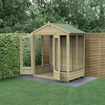 Forest Garden - 6' x 4' Forest Beckwood 25yr Guarantee Double Door Apex Summer House (1.99m x 1.23m) - Natural Timber
