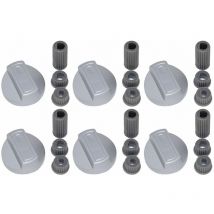 6 x Lamona Universal Cooker/Oven/Grill Control Knob And Adaptors Silver
