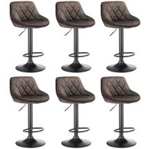 Wyctin - Hofuton 6 x Tabourets de bar siège bien rembourré en velours hauteur réglable pieds en métal marron