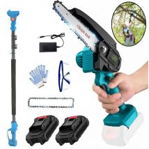 Pedony - 6-Zoll-Akku-Kettensäge, 2-in-1 ausziehbare elektrische Kettensäge, Baumschere mit 2 Ketten, 2x3,0-A-Akku und Ladegerät, kompatibel mit