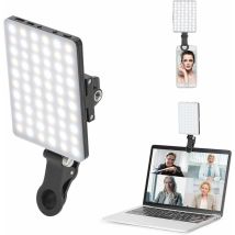 60 LED High Power Power Rechargeable Clip Rempliss Video Light avec clip avant et arrière, ajusté 3 modes lumineux pour téléphone, iPhone, Android,