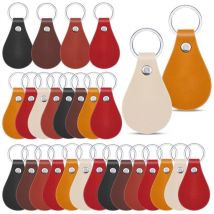 60 Pcs Pu Leather Key Fob Kit Fobs Blanks with Rivets and Rings Keychain for diy Laser Engraving