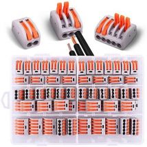 60 pièces Connecteurs électriques avec levier de commande,20pcs 2 entrées, 30pcs 3 entrées,10pcs 5 entrées Blanc, Orange