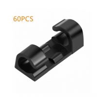 60 pièces de serre-cables, support de cable avec base adhésive, jeu de serre-cable pour bureau, cordon d'alimentation, noir