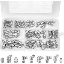 Roleader - 60 Pièces graisseur a visser, Assortiment Graisseur M6 M8 M10, Droit Graisse Raccord 45° 90° 180°, avec Bote en Plastique, pour équipement