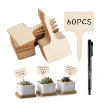 60 Stück Pflanzenschilder, Pflanzschilder mit 1 Schwarzem Doppelseitigem Marker, Holz Pflanzen Beschriftungsschilder, Pflanzen Schilder zum