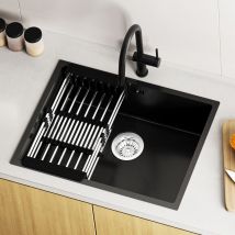 60 x 44 CM Edelstahl Küchenspüle Einbauspüle, Küchenspülbecken für ab 65 cm Unterschrank, Edelstahlspüle, inkl. Abtropfkorb, Anthrazit