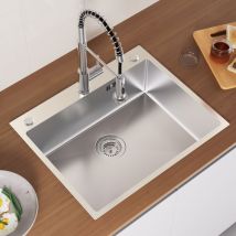 60 x 49 cm Edelstahl Rechteckig Spülbecken, Edelstahl Waschbecken Küche Einbauspüle mit Siphon/Ablaufschlauch, Überlaufloch, 3 Befestigungslöcher