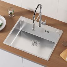 Auralum Max - 60 x 49 cm Lavello rettangolare, acciaio inox Lavello da incasso con sifone/ tubo di scarico, foro di troppopieno