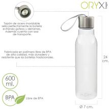 Oryx - Botella Agua Plastico 600 ml. con Asa. Sin bpa
