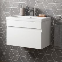 White Gloss Bathroom Furniture Vanity Unit with Basin Sink Cabinet Storage 600mm Drawer Wall Hung