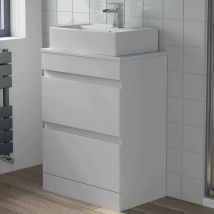 Artis - Countertop Vanity Unit & Basin Floor Standing Bathroom Furniture Drawer White Gloss 600mm with 505mm Rectangular Basin