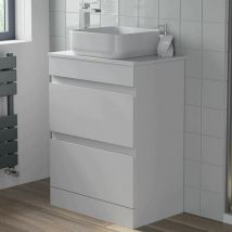 Artis - Countertop Vanity Unit & Basin Floor Standing Bathroom Furniture Drawer White Gloss 600mm with 365mm Square Basin