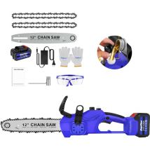 Lucn - 600W Tronconneuse à Batterie, 12-Pouces Tronçonneuse Electrique sans fil avec 1 x 4.0Ah Batterie, 2 Chaînes, Pour le Jardinage, les Elagueurs,