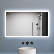 1000x600mm Backlit LED Illuminated Bathroom Mirror with LED Lights, Lighted Bathroom Makeup Wall Mounted Mirror with Demister Pad, Sensor Touch