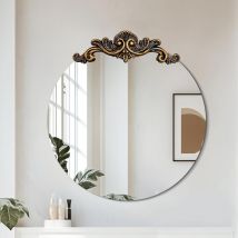 60cm Specchio da Parete Barocco 3D Motivi Rilievo Vintage Decorativo Rotondo Ingresso Bagno Decorazione per casa