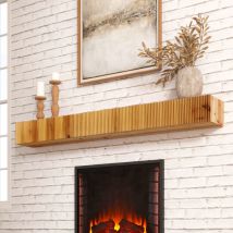 Shyfoy - 60in Modern Natural Solid Wood Fireplace Mantel Shelf - Fluted Wall-Mounted Decorative Shelf with Unique Wood Grain for Living Room,