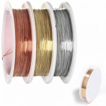 60m Schmuckdraht, 0.3 mm Basteldraht Draht Zum Basteln Kupferdraht Perlendraht 4 Rollen zur Schmuckherstellung Blumengestecke (Gold, kc Gold, Silber,