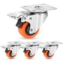 Gabrielle - 60mm Furniture Casters, Up to 75kg, Heavy Duty Polyurethane Casters, 360 Degree Swivel, for All Floors, Furniture, Equipment, Set of 4