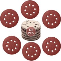 60pcs disques abrasifs auto-agrippants de 125 mm, 8 trous, disques abrasifs de 125 mm, pour ponceuse excentrique, grain 20 x 40/100/180