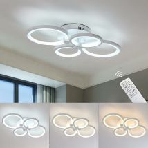 Comely - 60W Moderne Led Deckenleuchte Wohnzimmer, Moderne Metall Acryl Deckenlampe mit Fernbedienung und app Steuerung, Weiß 4 Ringe 4800 Lm
