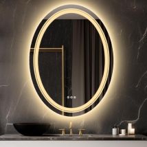Luvodi - Specchio da bagno con led Specchio Bagno Retroilluminato e Frontale Luce Ovale Specchio bagno con Led da parete Touch, Anti-appannamento,