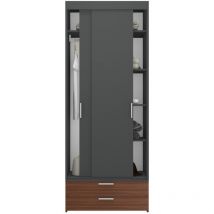 613SC2276 - Armoire coulissante avec étagères, tube, cintre et tiroirs - Basalto e Noce