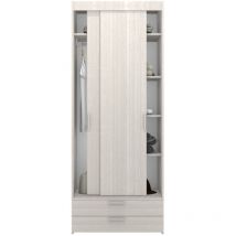 613SC2276 - Armoire coulissante avec étagères, tube, cintre et tiroirs - Chêne de roche