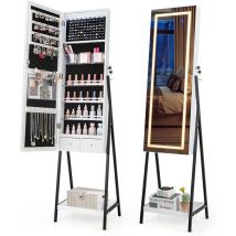 Costway - 63'H Lockable Jewelry Armoire Organizer with 3-Color Lighted Full-Length Mirror