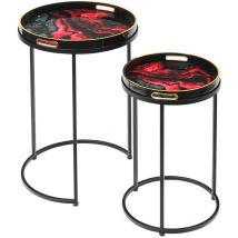 Vanity Living - 65cm Set of 2 Round Nesting Table for Living Room, Glass Top Modern Design End Table