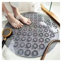 Linjou - 55x55cm,grigio)Tappetino da bagno rotondo in silicone pvc, tappetino massaggiante con ventose idrofobiche, tappetino antiscivolo con ventose