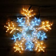 Premier Decorations - 66cm Christmas Flashing Cool and Warm White Multi Function Snowflake Rope Light 216 led lights Outdoor and Indoor