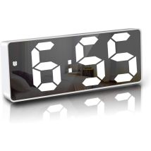 Zolginah Réveil Numérique, 6,7" Led Miroir Horloge Digitale Réveil De Chevet Réveil Matin, Activation Vocale/non Ticking/snooze/température/datetime 