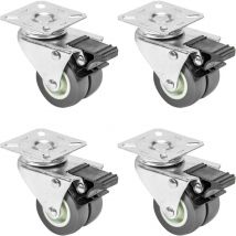Ikodm - 6720 Set of 4 heavy duty double castors with brake Polyurethane 50 mm up to 400 kg Grey