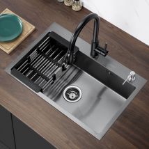Lonheo - 68x45cm Lavello Incasso 1 vasche Acciaio Inox Lavello da Cucina Lavandino Cucina con dispenser per sapone, Cestello regolabile, Troppopieno